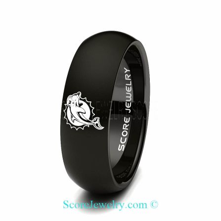Black Tungsten Band with Domed Edge NFL Football Miami Dolphins