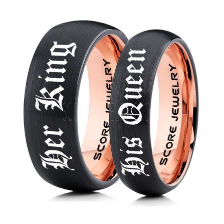 Anniversary Rings TCR506 Personalized Couples Ring Set His and Hers GrooveTungsten Ring 8mm/6mm Black Plated Tungsten Wedding Ring K & Co 