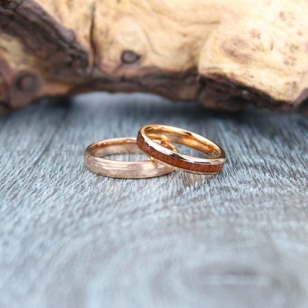 HIJONES Unisex Stainless Steel Rings Koa Real Wood Wedding Engagement Ring Band High Polished Finish