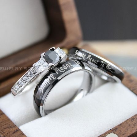 thumbnail image 2 of His Sally Her Jack Black Stainless Steel Romantic Couple Ring Lovers Promise Anniversary Engagement Wedding Bands, Stainless Steel 2 of 12