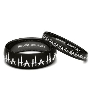 2 Piece Couple Set Black Tungsten Bands with Domed Edge Laser Engraved Rings - 8mm & 6mm Rings