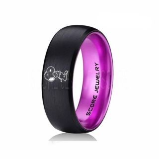 Snoopy Ring, Purple Tungsten Ring, Purple Ring, Purple Wedding Band, Black Wedding Band, Black Wedding Ring, Purple Wedding Ring, Black Tungsten Ring