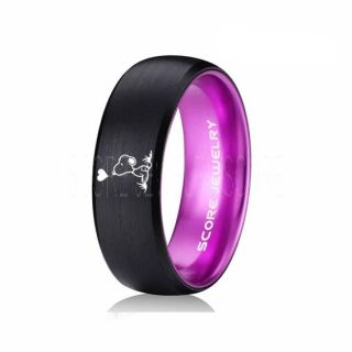 Snoopy Ring, Purple Tungsten Ring, Purple Ring, Purple Wedding Band, Black Wedding Band, Black Wedding Ring, Purple Wedding Ring, Black Tungsten Ring