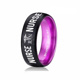 Nurse Ring, Registered Nurse Ring, RN Nurse Wedding Band, Career Ring, RN Nurse Jewelry, Nurse Black Tungsten Ring, Black Wedding Band, Black Tungsten Wedding Band