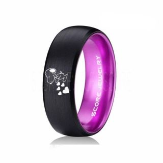 Snoopy Ring, Purple Tungsten Ring, Purple Ring, Purple Wedding Band, Black Wedding Band, Black Wedding Ring, Purple Wedding Ring, Black Tungsten Ring