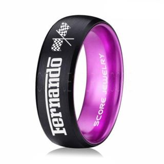 Auto Racing Ring, Ferrari Ring, Personalize with Custom Name, Racing Ring, Racing Wedding Band, Auto Racing Wedding Ring, Black Tungsten Band, Black Wedding Ring