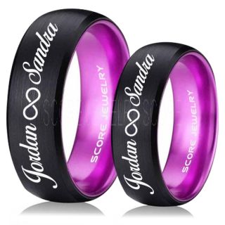 Infinity Couple Rings, Matching Couple Wedding Rings Set, Couple Wedding Rings, CUSTOMIZE YOUR NAMES Wedding Bands, Always and Forever Jewelry, Black Tungsten Wedding Ring, Black Tungsten Rings