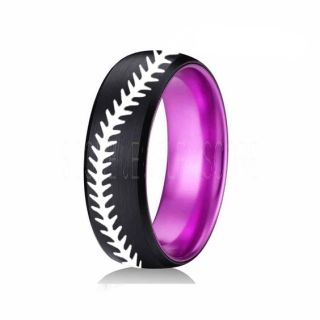 Baseball Ring, Baseball Stitch Pattern Ring, Purple Tungsten Ring, Purple Ring, Black Wedding Band, Black Wedding Ring, Baseball Stitch Ring, Purple Wedding Band