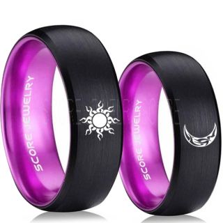Sun and Moon Rings, Sun Ring, Moon Ring, 2 Piece Couple Tribal Sun and Moon Rings, Sun and Moon Wedding Bands, Tribal Sun and Moon Rings, Black Tungsten Bands, Sun and Moon Wedding Bands