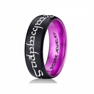 Elvish Ring, Tengwar Ring, Customize Your Own Text in Elvish, Elvish Black Wedding Band, Black Elvish Wedding Ring, Black Tungsten Band