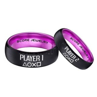 Player 1 Player 2 Rings, Gamer Rings, Black Tungsten Rings, Black Wedding Bands, Couple Ring Set Gamer Rings, Black Tungsten Bands