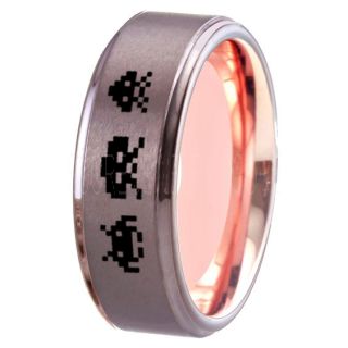 Player 1 Player 2 Rings, Retro Gamer Rings, Gamer Rings, Space Invaders Rings, Atari Rings, Nintendo Rings, Gunmetal Tungsten Rings, Gunmetal  Wedding Bands, Couple Ring Set Gamer Rings