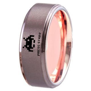 Player 1 Player 2 Rings, Retro Gamer Rings, Gamer Rings, Space Invaders Rings, Atari Rings, Nintendo Rings, Gunmetal Tungsten Rings, Gunmetal  Wedding Bands, Couple Ring Set Gamer Rings