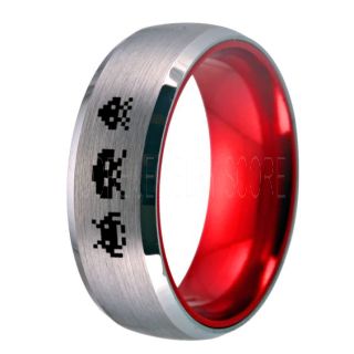 Player 1 Player 2 Rings, Retro Gamer Rings, Gamer Rings, Space Invaders Rings, Atari Rings, Nintendo Rings, Silver Tungsten Rings, Silver Wedding Bands, Couple Ring Set Gamer Rings