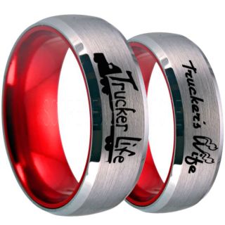 Truck Driver Ring, Trucker's Wife Ring, 2 Piece Couple Set Trucker Ring, Truck Life Ring, Trucker Life Ring, Silver Tungsten Ring, Trucker Jewelry, Truck Driver Wedding Band, Silver Tungsten Band, Silver Wedding Ring