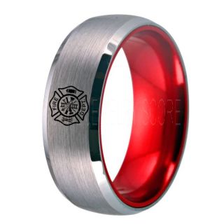 Fire Department Ring, Fireman Ring, Fireman Jewelry, Silver Tungsten Band, Silver Tungsten Wedding Band, Firefighter Ring, Fire Department Tungsten Ring
