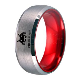 Player 1 Player 2 Rings, Retro Gamer Rings, Gamer Rings, Space Invaders Rings, Atari Rings, Nintendo Rings, Silver Tungsten Rings, Silver Wedding Bands, Couple Ring Set Gamer Rings