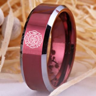 Fire Department Ring, Fireman Ring, Fireman Jewelry, Red Tungsten Band, Red Tungsten Wedding Band, Firefighter Ring, Fire Department Tungsten Ring