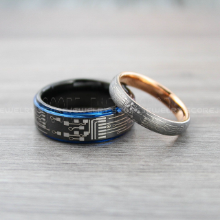Circuit Board Rings, Circuit Board Jewelry, Technology Ring, Engineer Rings, 2 Piece Couple Set Circuit Board Rings, Gunmetal Tungsten Ring, Geek Rings, Geek Jewelry
