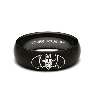 Black Tungsten Band with Domed Edge NFL Football Oakland Raiders Batman Logo Ring