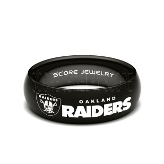 Black Tungsten Band with Domed Edge NFL Football Oakland Raiders Type II Logo Ring