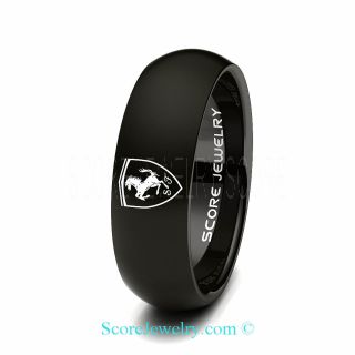 Black Tungsten Band with Domed Edge Ferrari Logo Ring