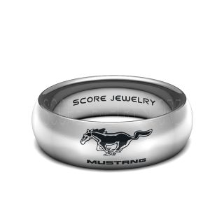 Silver Tungsten Band with Domed Edge Ford Mustang Logo Laser Engraved 8mm Ring