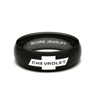 Black Tungsten Band with Domed Edge Chevrolet, Chevy, Logo Laser Engraved 8mm Ring