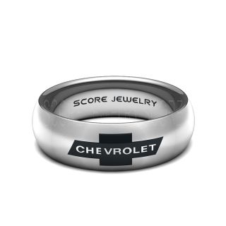 Silver Tungsten Band with Domed Edge Chevrolet, Chevy, Logo Laser Engraved 8mm Ring