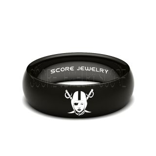 Black Tungsten Band with Domed Edge NFL Football Oakland Raiders Raider Girl Logo Ring