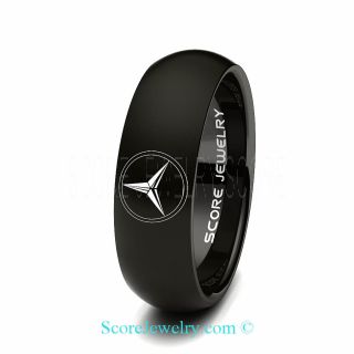 Black Tungsten Band with Domed Edge Mercedes-Benz Logo Ring