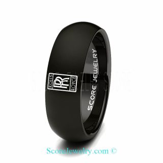 Black Tungsten Band with Domed Edge Rolls-Royce Logo Ring
