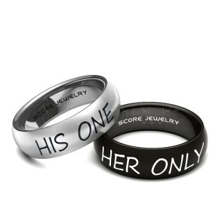 His One Her Only Rings, Couple Wedding Ring Set, Black Tungsten Band and Silver Tungsten Band, Matching Wedding Ring, Matching Rings