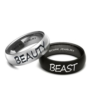 Beauty and Beast Rings, Beauty and Beast wedding Rings, Beauty and Beast Matching Rings, 2 Piece Couple Set Beauty and the Beast Rings, Black Tungsten Rings
