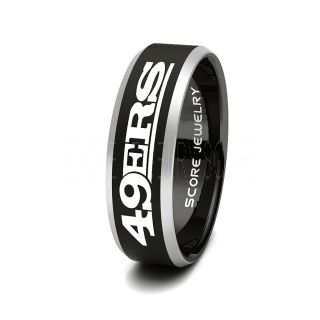 8mm Black Tungsten Band with Beveled Edge NFL Football San Francisco 49ERS Logo Laser Engraved Ring