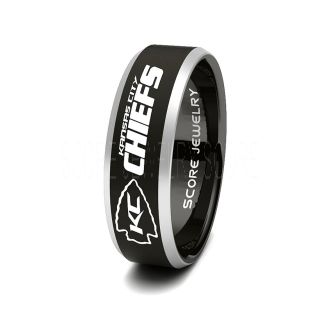 Black Tungsten Chiefs Ring, Black Tungsten Ring, Football Ring