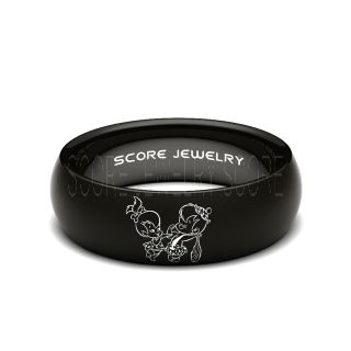 2 Piece Couple Set Tungsten Bands with Domed Edge Pebbles and Bamm Bamm Design Laser Engraved Rings - 8mm & 6mm Rings