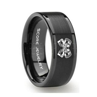 8mm Black Tungsten Band with Flat Edge Engine Pistons Design Laser Engraved Ring