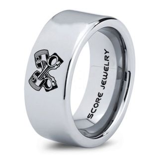 8mm Tungsten Band with Flat Edge Engine Pistons Design Laser Engraved Ring