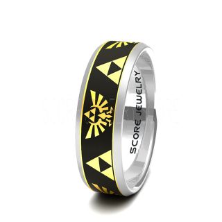 Tungsten Band with Beveled Edge Legend of Zelda Triforce Pattern Laser Engraved Ring 8mm Tungsten Ring