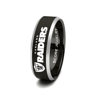 8mm Tungsten Band with Beveled Edge NFL Football Oakland Raiders Logo Laser Engraved Ring