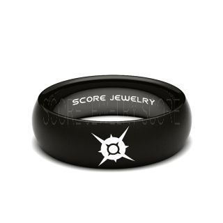 Black Tungsten Band with Domed Edge Pokemon Sun Logo Laser Engraved 8mm Ring