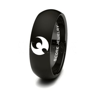 Black Tungsten Band with Domed Edge Pokemon Moon Logo Laser Engraved 8mm Ring