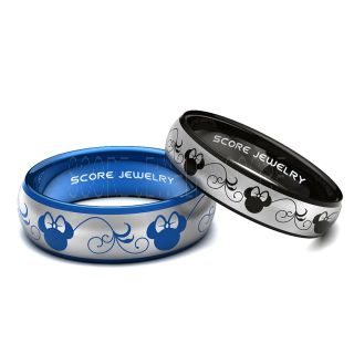 Tungsten Band with Domed Edge Minnie Mouse Pattern Laser Engraved 6mm Ring