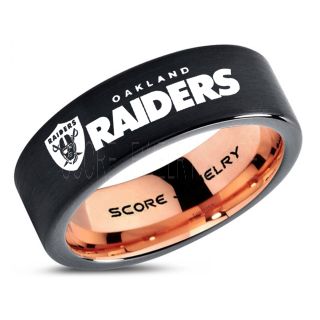 8mm Black Tungsten Band with Flat Edge and Brushed Finish NFL Football Oakland Raiders Logo Laser Engraved Ring