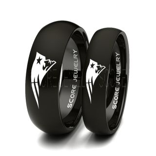Black Tungsten Rings, 2 Piece Couples Set Black Tungsten Patriots Rings, 8mm & 6mm Black Patriots Rings