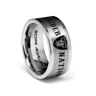 8mm Tungsten Band with Flat Edge and Brushed Finish NFL Football RN4L Oakland Raiders Logo Laser Engraved Ring