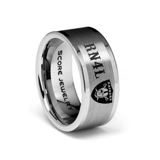 8mm Tungsten Band with Flat Edge and Brushed Finish NFL Football RN4L Oakland Raiders Logo Laser Engraved Ring