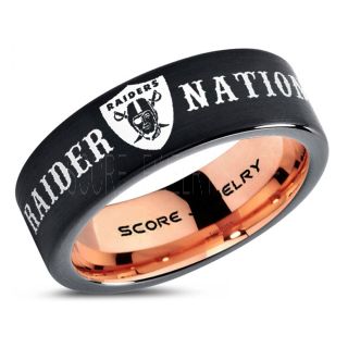 8mm Black Tungsten Band with Flat Edge and Polished Finish NFL Football RN4L Oakland Raiders Logo Laser Engraved Ring