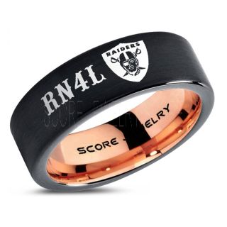 8mm Black Tungsten Band with Flat Edge and Polished Finish NFL Football RN4L Oakland Raiders Logo Laser Engraved Ring